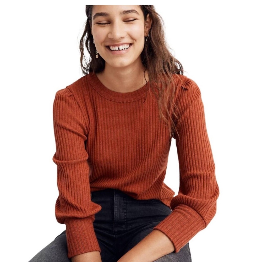 Madewell brushed rib pleat 3/4 sleeve top
